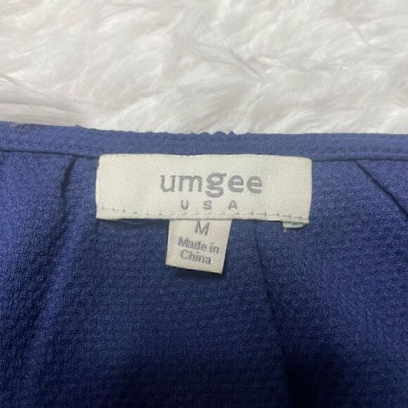 Umgee USA Boho Blue Crochet Trim Lagenlook Tunic Top Dress Size M Loose Fit - Picture 4 of 11